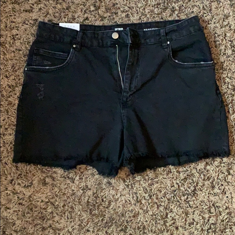 Womens black mid rise denim shorts